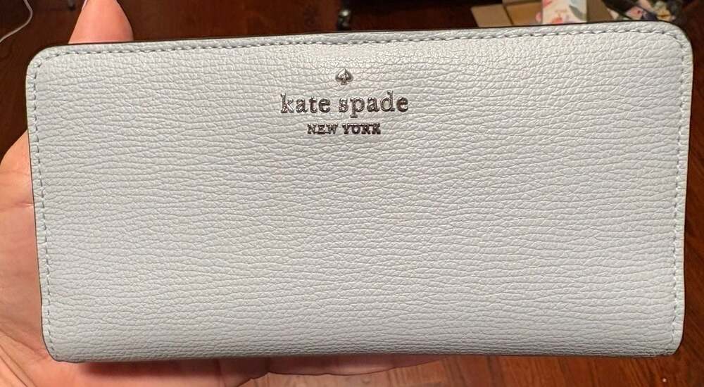 Kate Spade New York Light Blue Pebbled Leather Slim Bifold Wallet
